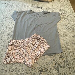 Gray and Pink Leopard Print Pajama Set